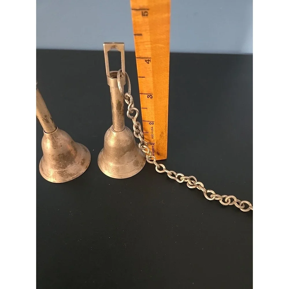 Vtg Silver Plated School Teacher Hand Bells Dinner Door shop long  stick handle